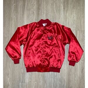 Vintage 1990's Nike Swoosh Embroidery Satin Bomber Jacket Men's Size LARGE